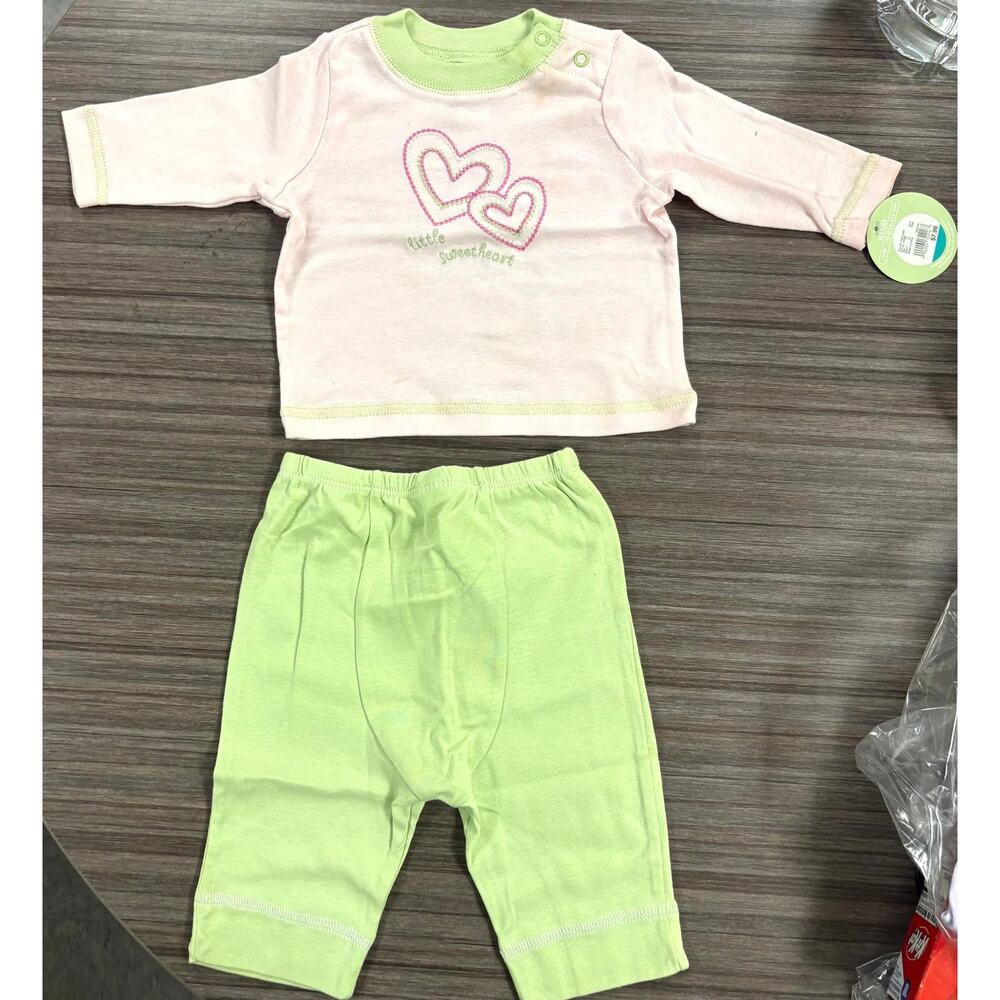 Vintage Circo Baby Pants Set Size NB Pink Green White Hearts Embroidered